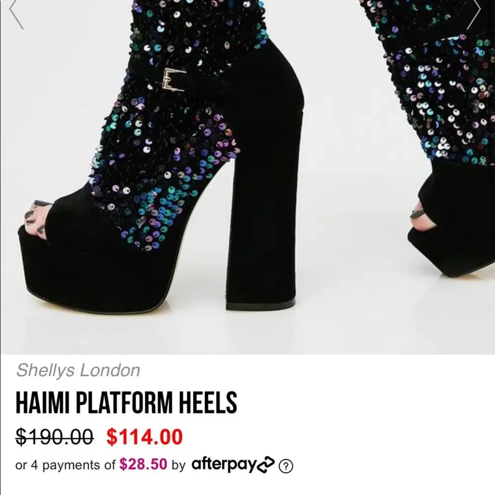 Shelly’s London • Haimi Iridescent Sequin Sock Bootie Platforms